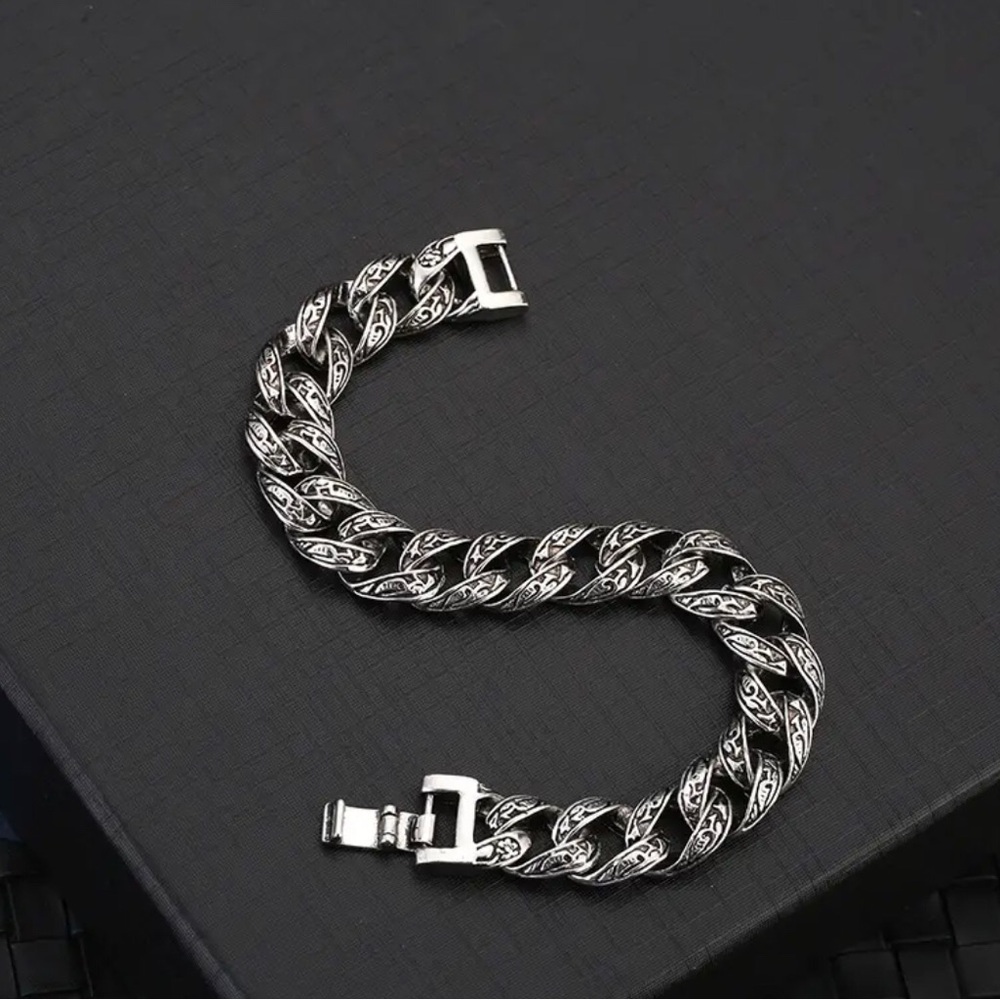 Carved Silver Vintage Goth Bracelet